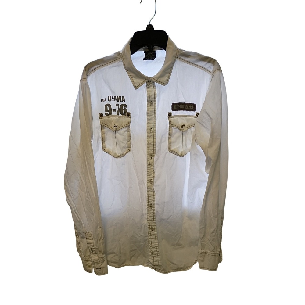 MMA Elite Mens White Long Sleeve Military Style Button Up Shirt XL 24ELT0034